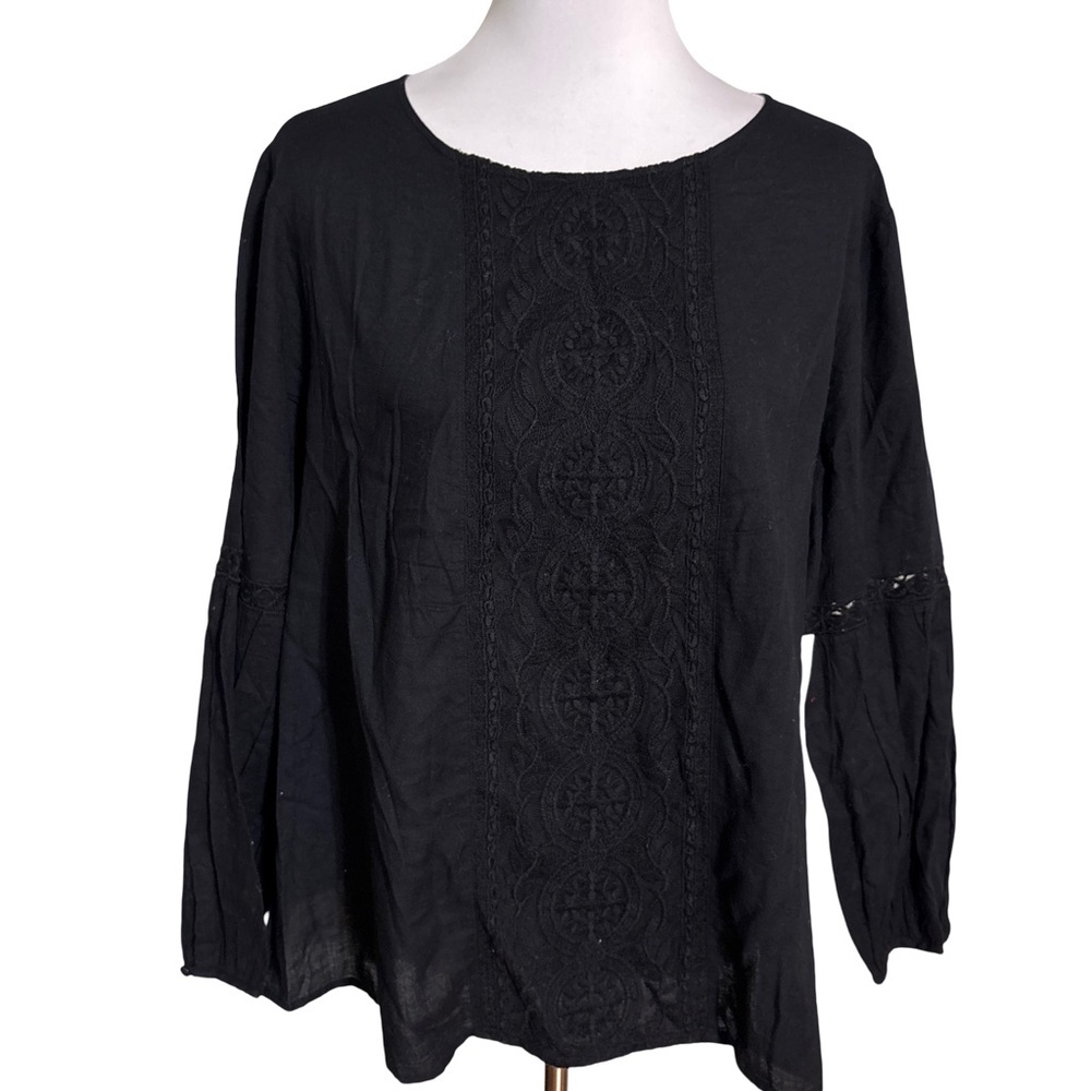 Old Navy Black Cotton Lace Detail Blouse
